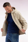 Soft Touch beige nylon windbreaker jacket with hood