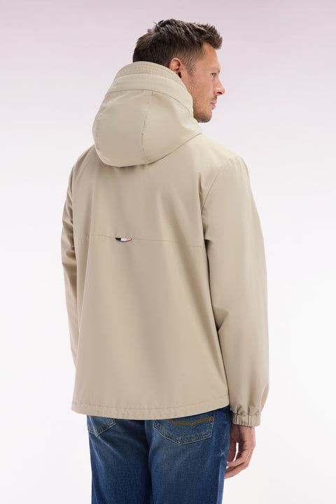 Soft Touch beige nylon windbreaker jacket with hood - Image 3