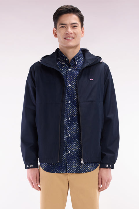 Soft Touch navy nylon windbreaker jacket with hood - Image 1
