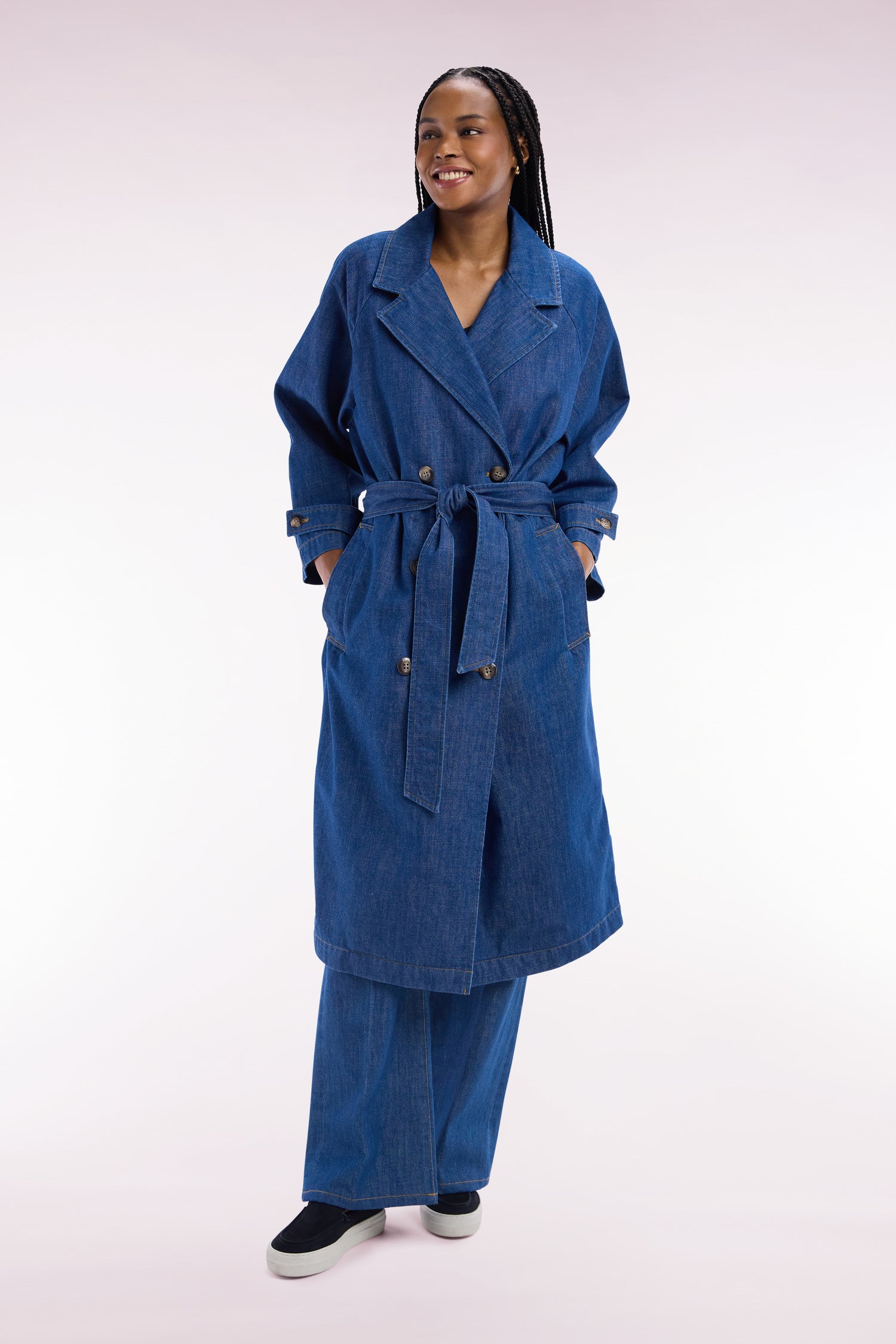 Trench-coat oversized en denim bleu