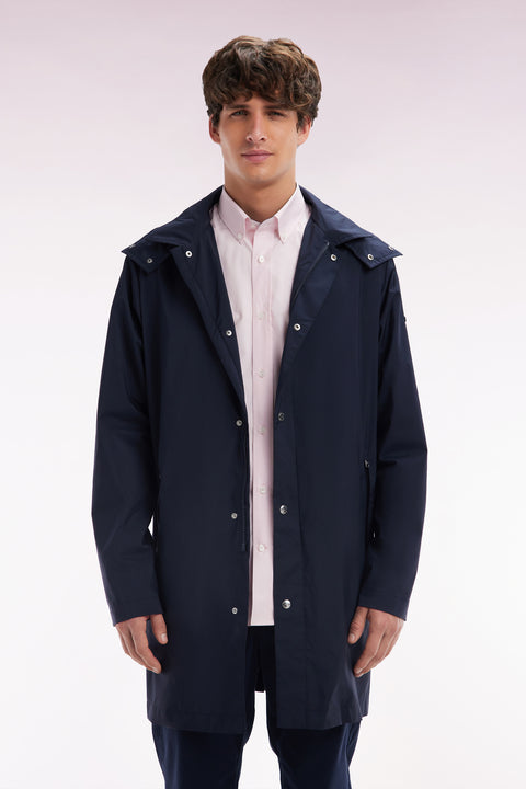 Navy blue parka with removable hood - Image 1