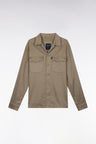 Overshirt with patch pockets in sand stretch linen and cotton