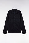 Overshirt with patch pockets in navy stretch linen and cotton