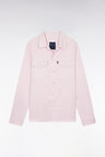 Overshirt with patch pockets in pink stretch linen and cotton