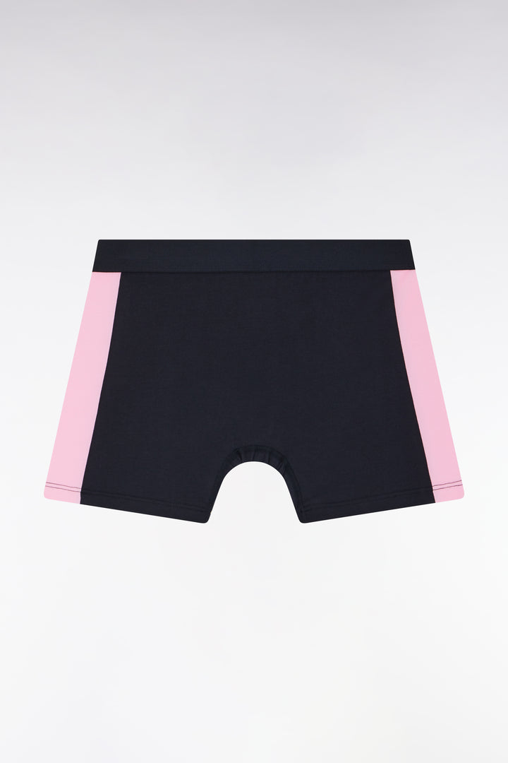 Boxer en jersey de coton stretch marine détails roses