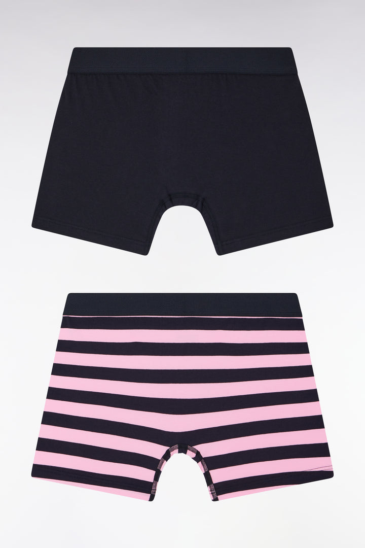 Lot de deux boxers unis et cerclés en jersey de coton stretch marine et rose