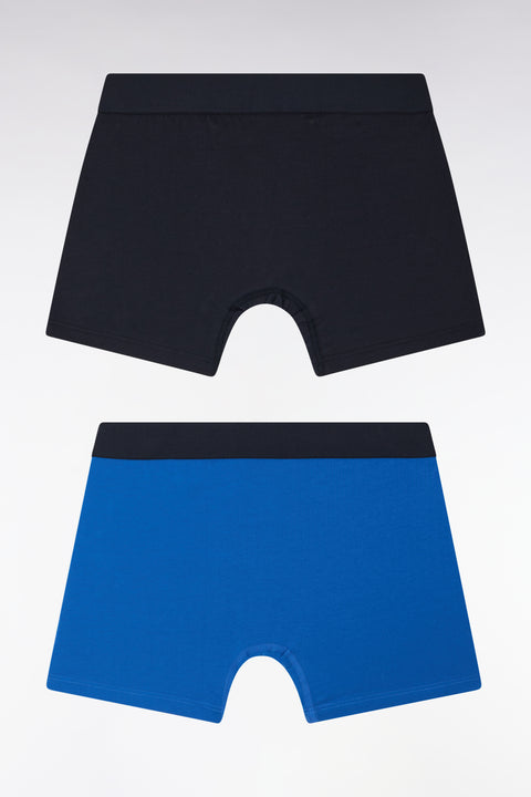 Set of two boxer shorts in navy and blue stretch cotton jersey - Image 2