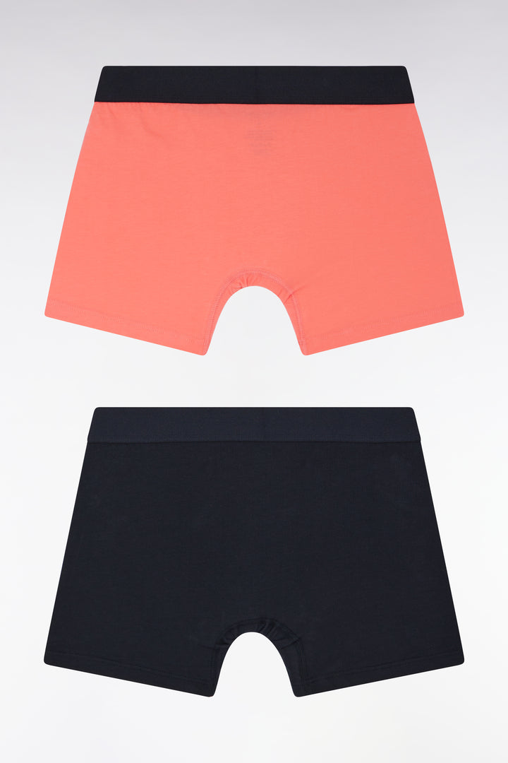 Lot de deux boxers en jersey de coton stretch marine et corail