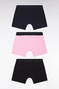 Lot de trois boxers en jersey de coton unis marine noir et blanc