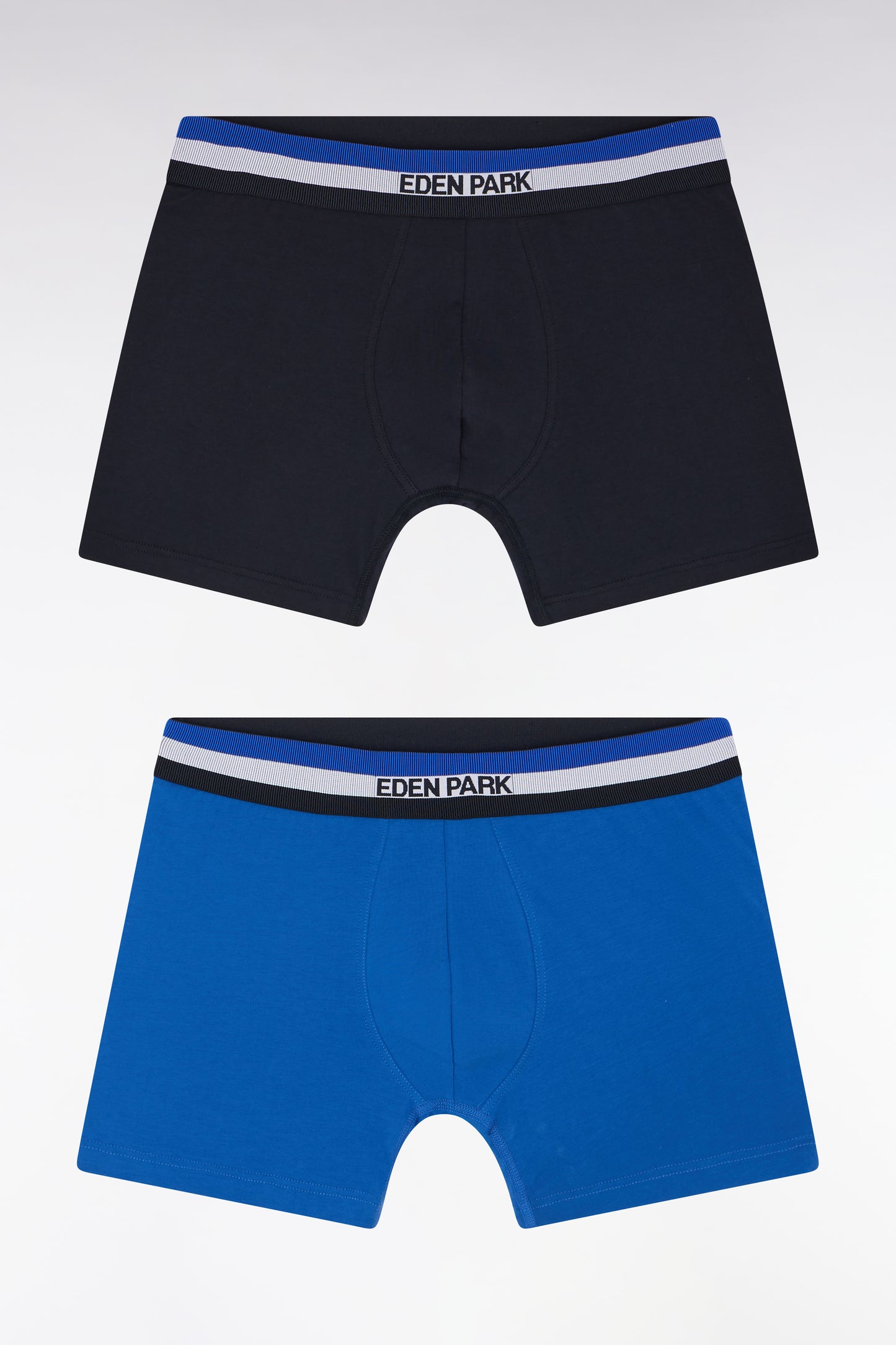 Lot de deux boxers en jersey de coton stretch unis à ceinture élastique tricolore marine et bleu