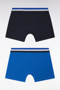 Lot de deux boxers en jersey de coton stretch unis à ceinture élastique tricolore marine et bleu