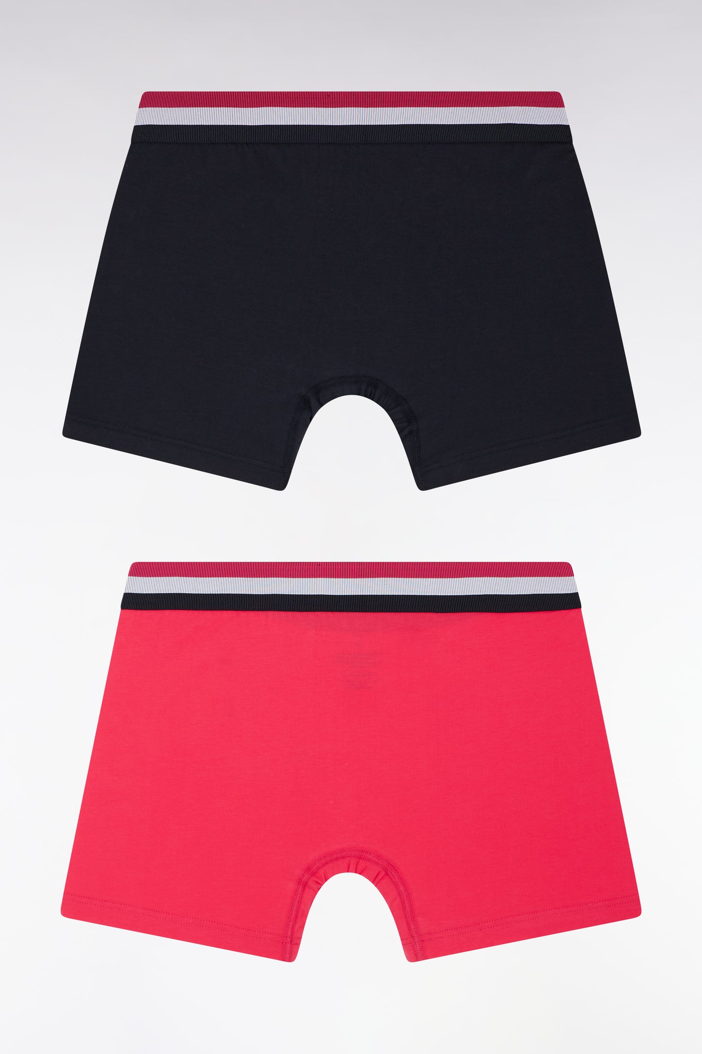 Lot de deux boxers en jersey de coton stretch unis à ceinture élastique tricolore marine et fuchsia