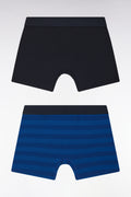 Lot de deux boxers en jersey de coton stretch marine et cerclé bleu