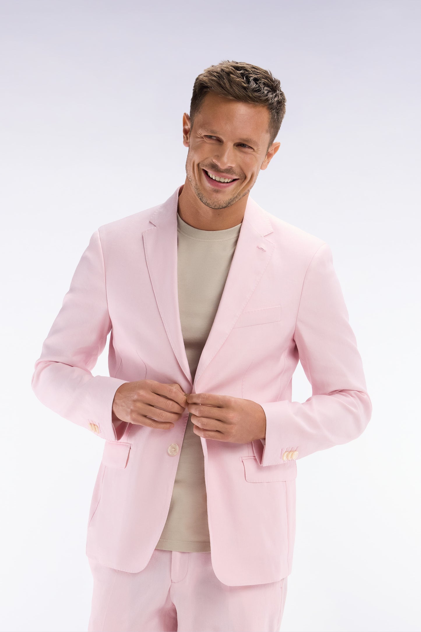 Veste de costume en lin et coton stretch rose