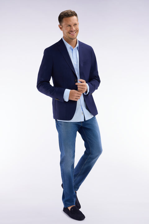 Navy jacket in wool and stretch linen dyed yarn - Image 3