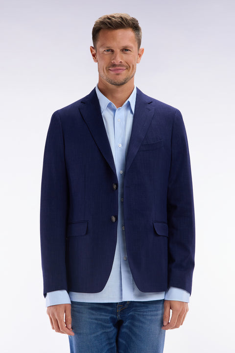 Navy jacket in wool and stretch linen dyed yarn - Image 1
