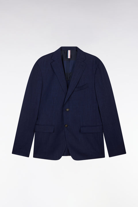 Navy jacket in wool and stretch linen dyed yarn - Image 2