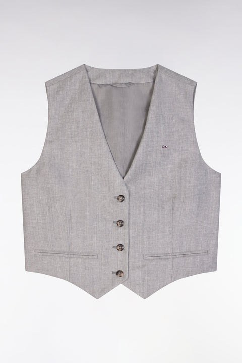 Gilet de costume en twill de lin et laine à chevron gris - Image 2