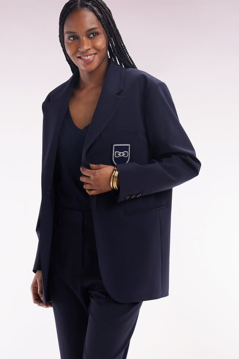 Veste de costume en laine vierge marine coupe Oversized - Image 1