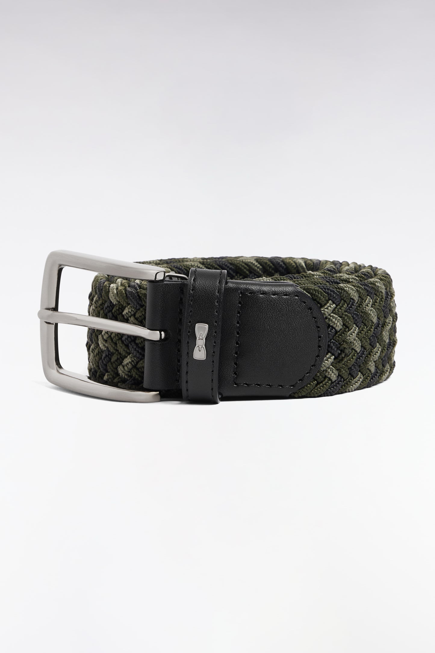 Ceinture textile élastiquée tricolore kaki