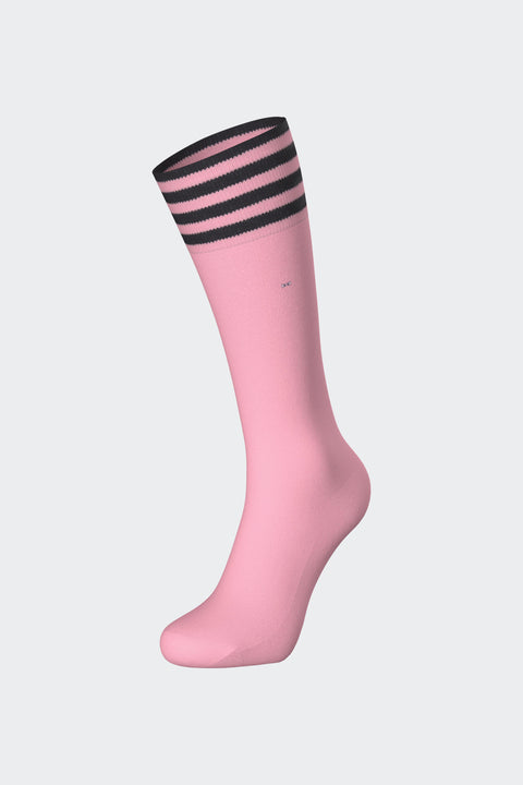 Paire de chaussettes en coton mélangé rose à bordure rayée - Image 1