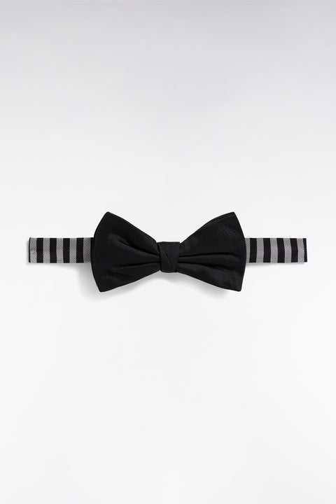 Noeud papillon en soie noir collier rayé - Image 1