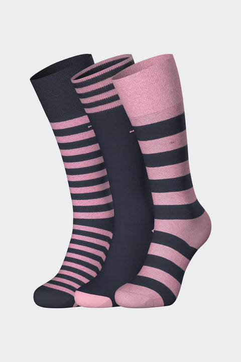 Lot de trois paires de chaussettes en coton rayé rose - Image 1