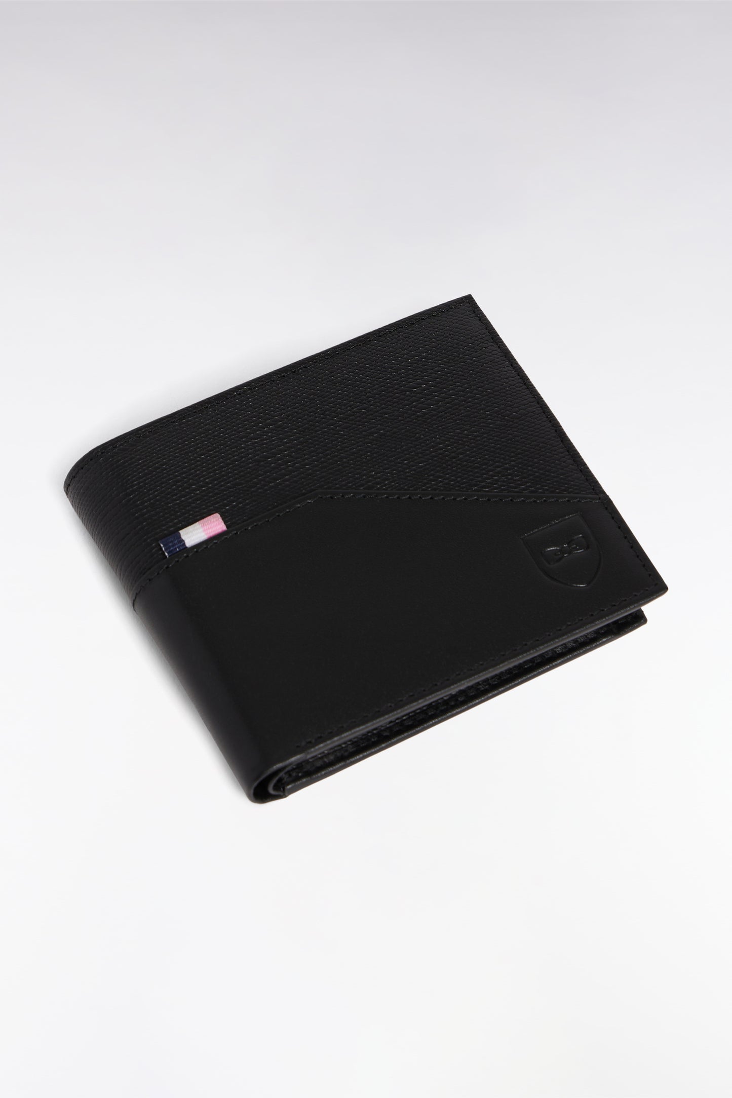 Portefeuille format italien bimatière en cuir noir