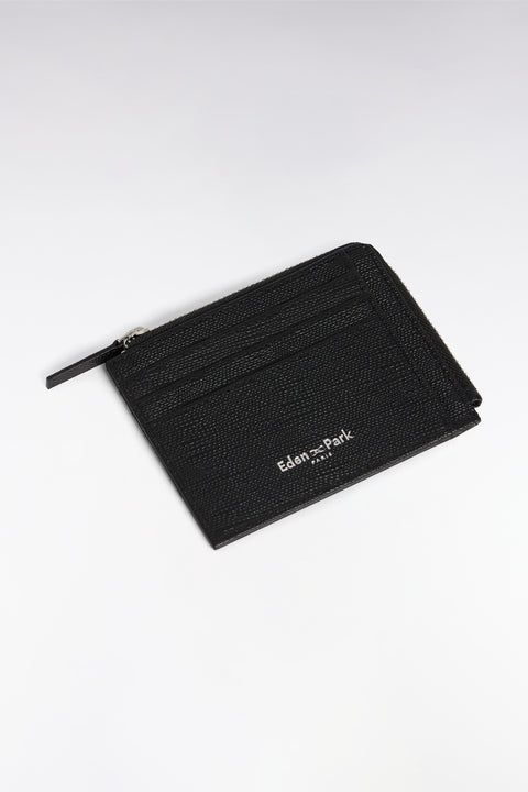 Zipped dual-material card holder in black leather - Image 2