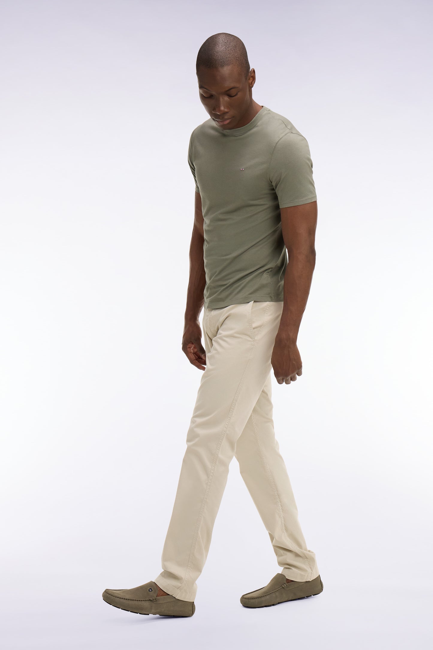 Pantalon chino regular en coton stretch beige