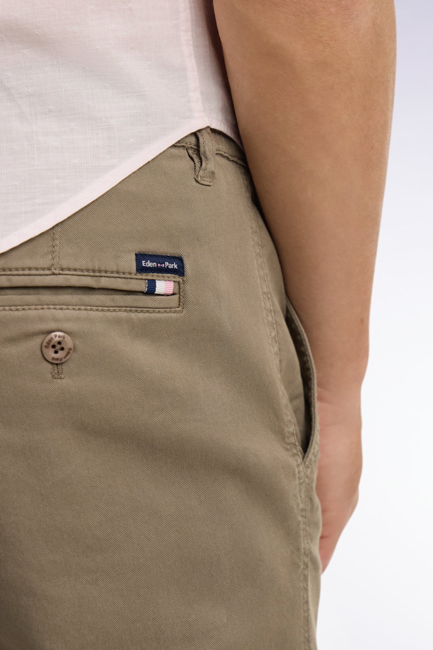 Pantalon chino taille élastique en coton et lyocell beige