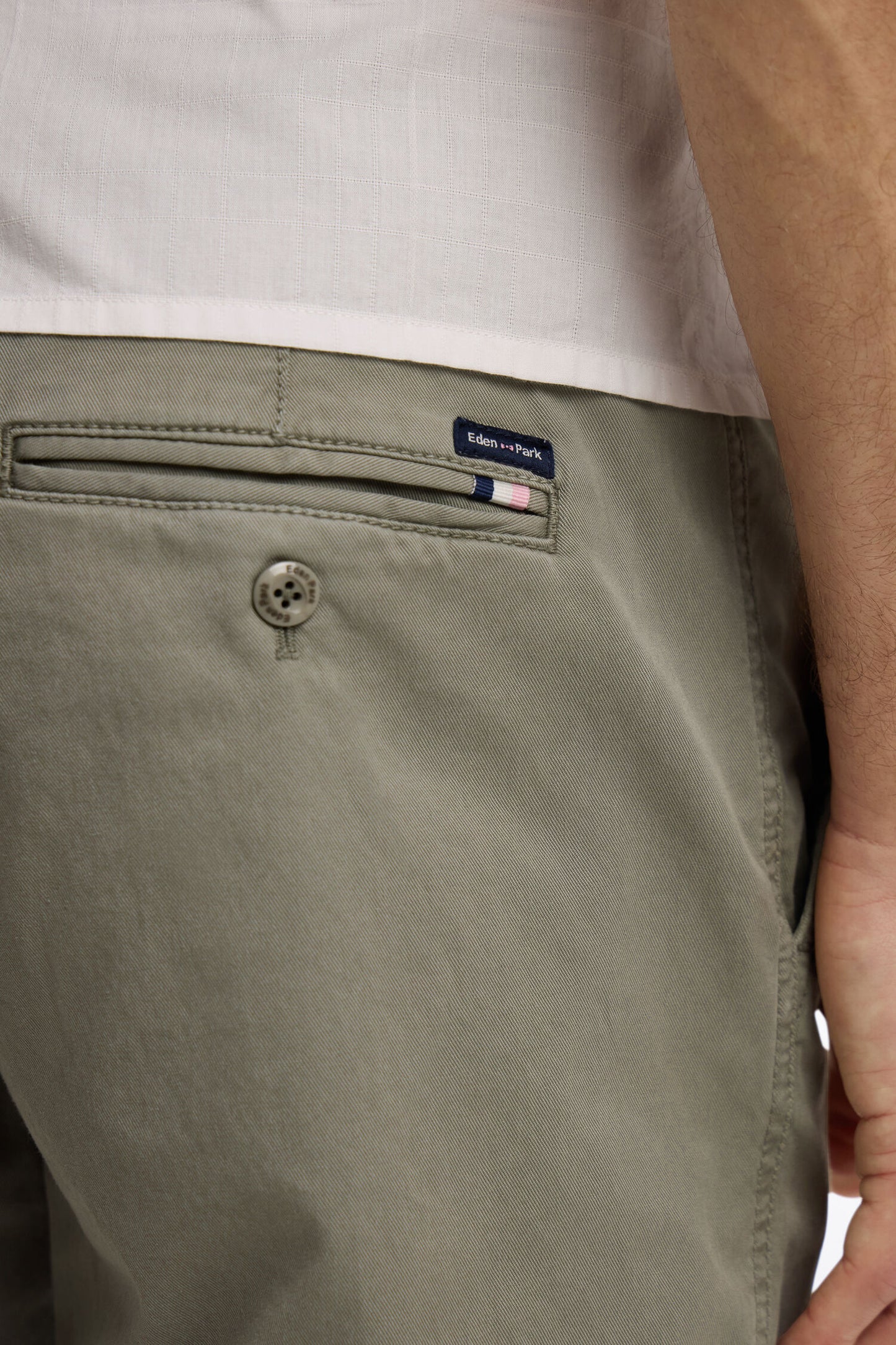 Pantalon chino taille élastique en coton et lyocell kaki