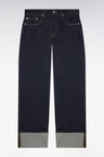 Jean en denim brut coupe droite large à revers cousu