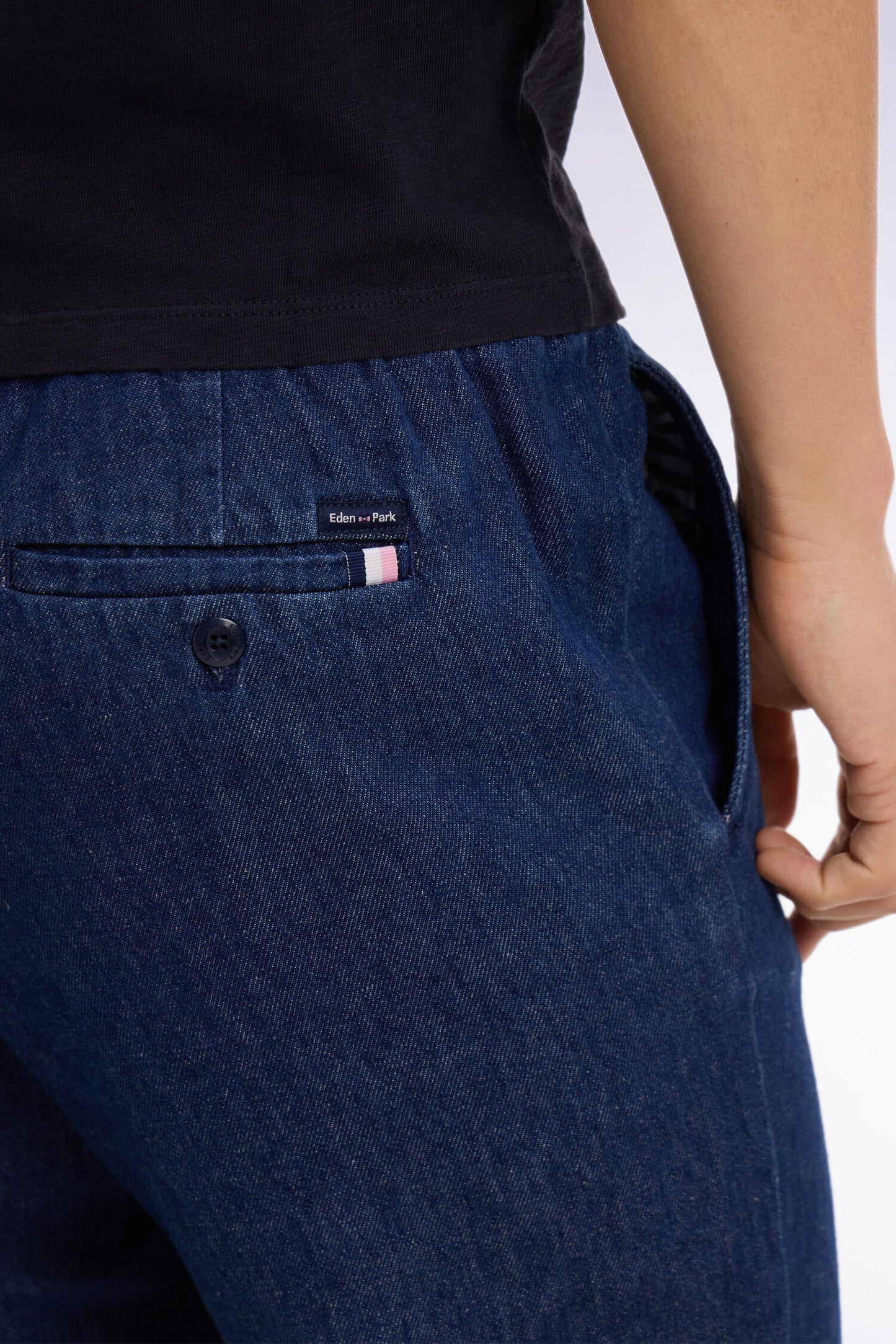 Pantalon taille élastiquée en chambray bleu coupe Modern