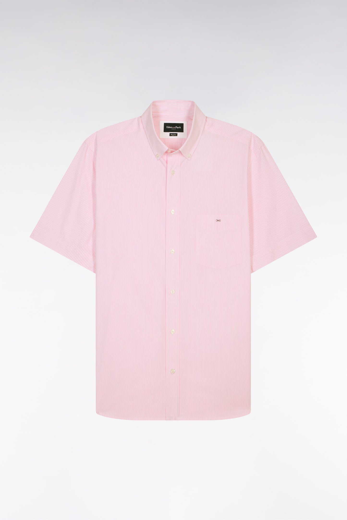 Chemise à manches courtes en coton à rayures bâtons rose