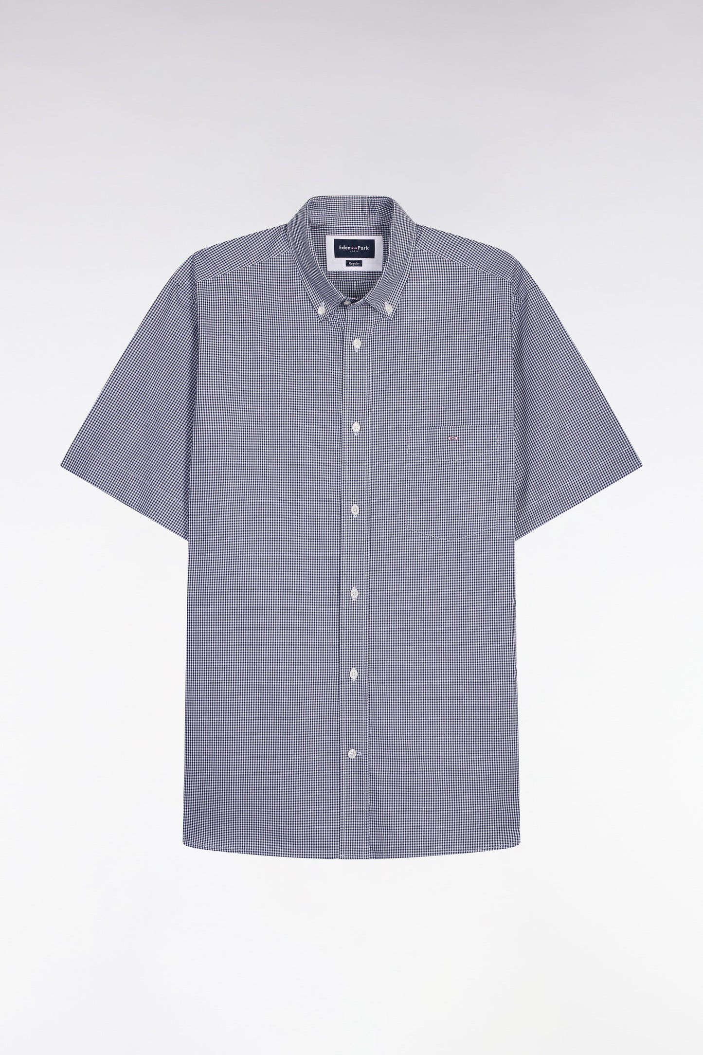 Chemise à manches courtes en coton à carreaux Vichy marine