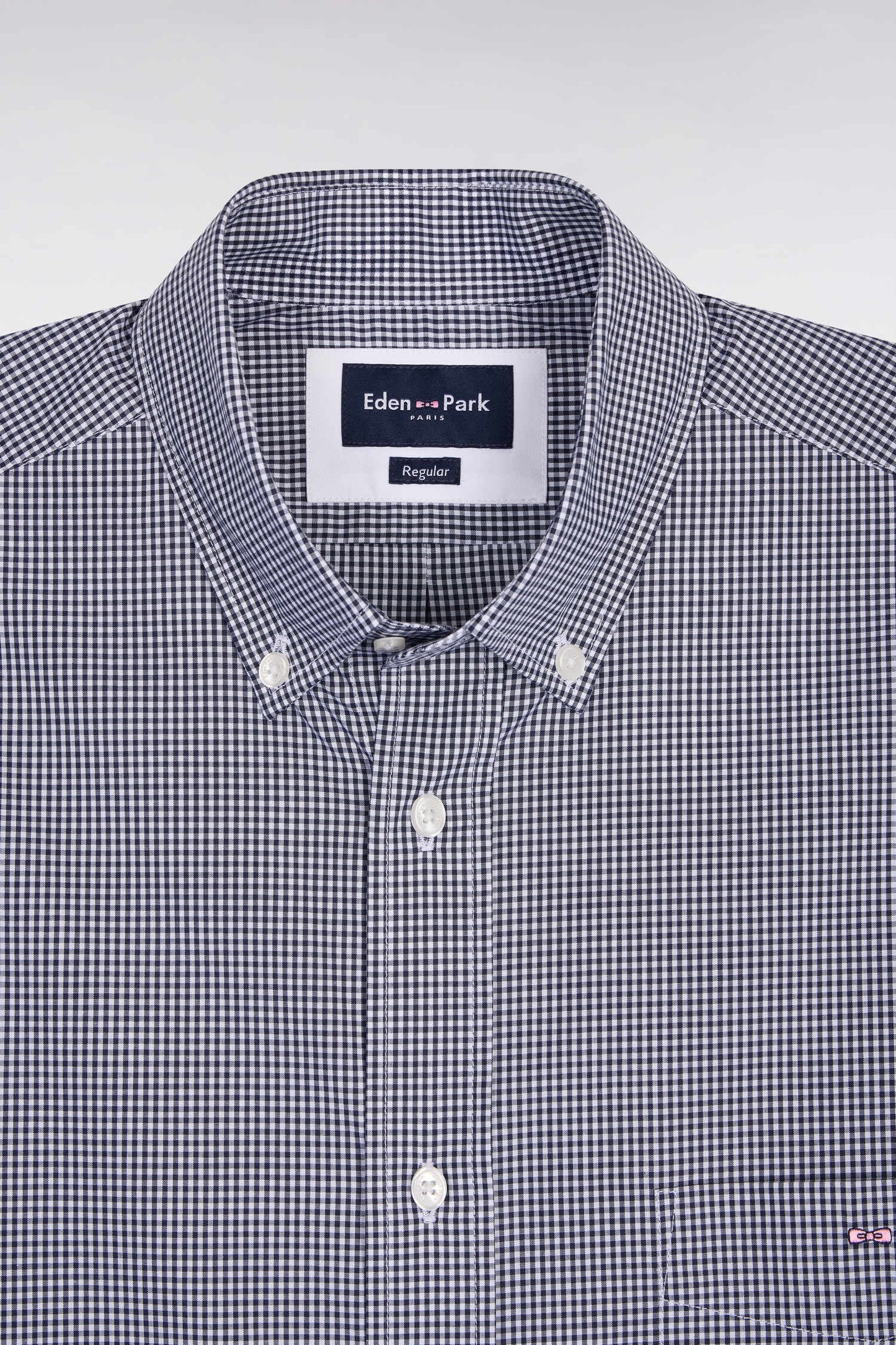 Chemise à manches courtes en coton à carreaux Vichy marine