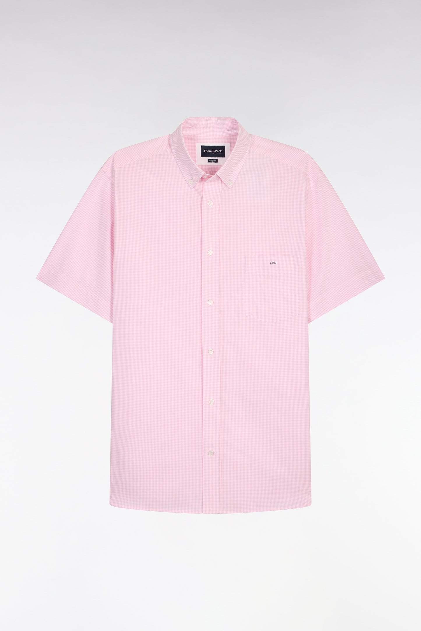 Chemise à manches courtes en coton à carreaux Vichy rose
