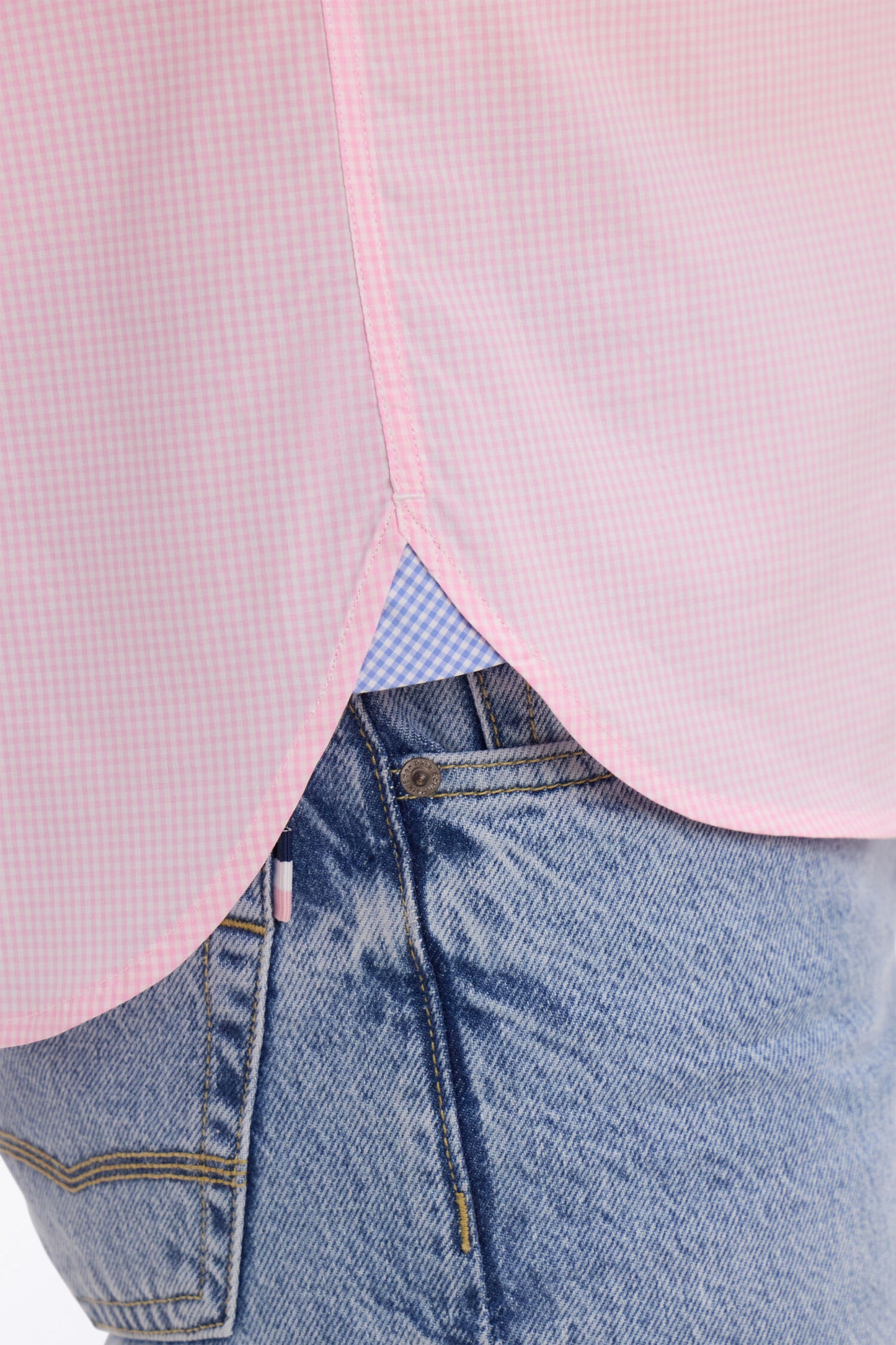 Chemise à manches courtes en coton à carreaux Vichy rose