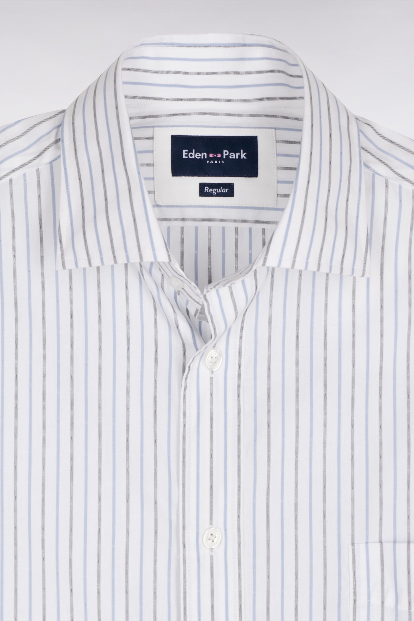 Chemise à manches courtes en dobby de coton rayé bleu ciel