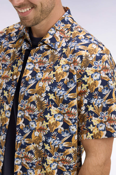 Chemise à manches courtes en popeline de coton à motif floral jaune - Image 2