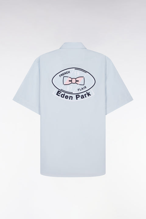 Chemise à manches courtes en coton bleu ciel broderie dos - Image 2