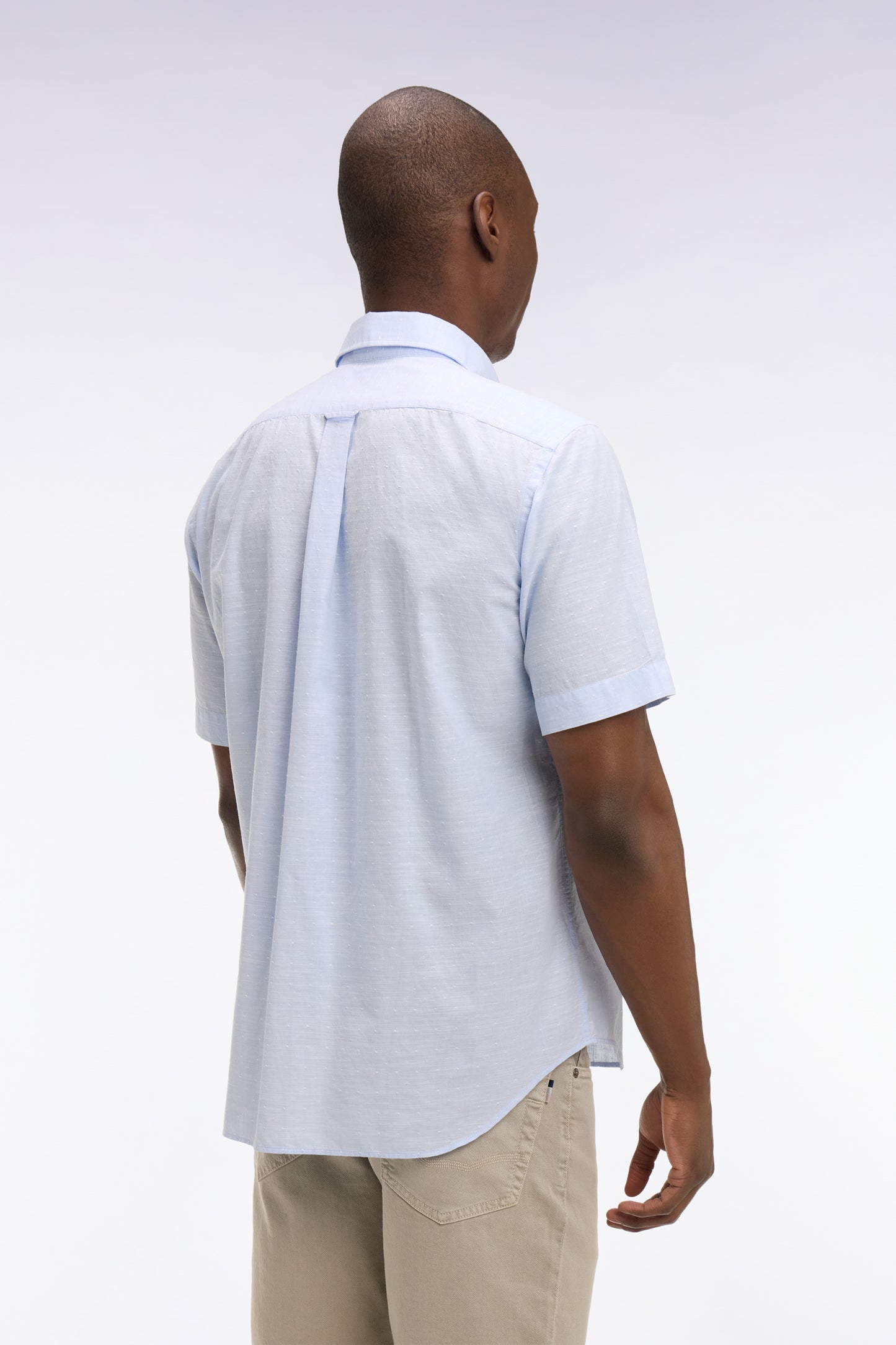 Chemise à manches courtes en coton jacquard ciel