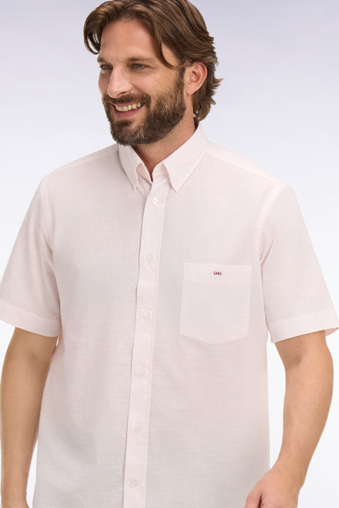 Chemise à manches courtes en coton jacquard rayé rose - Image 1