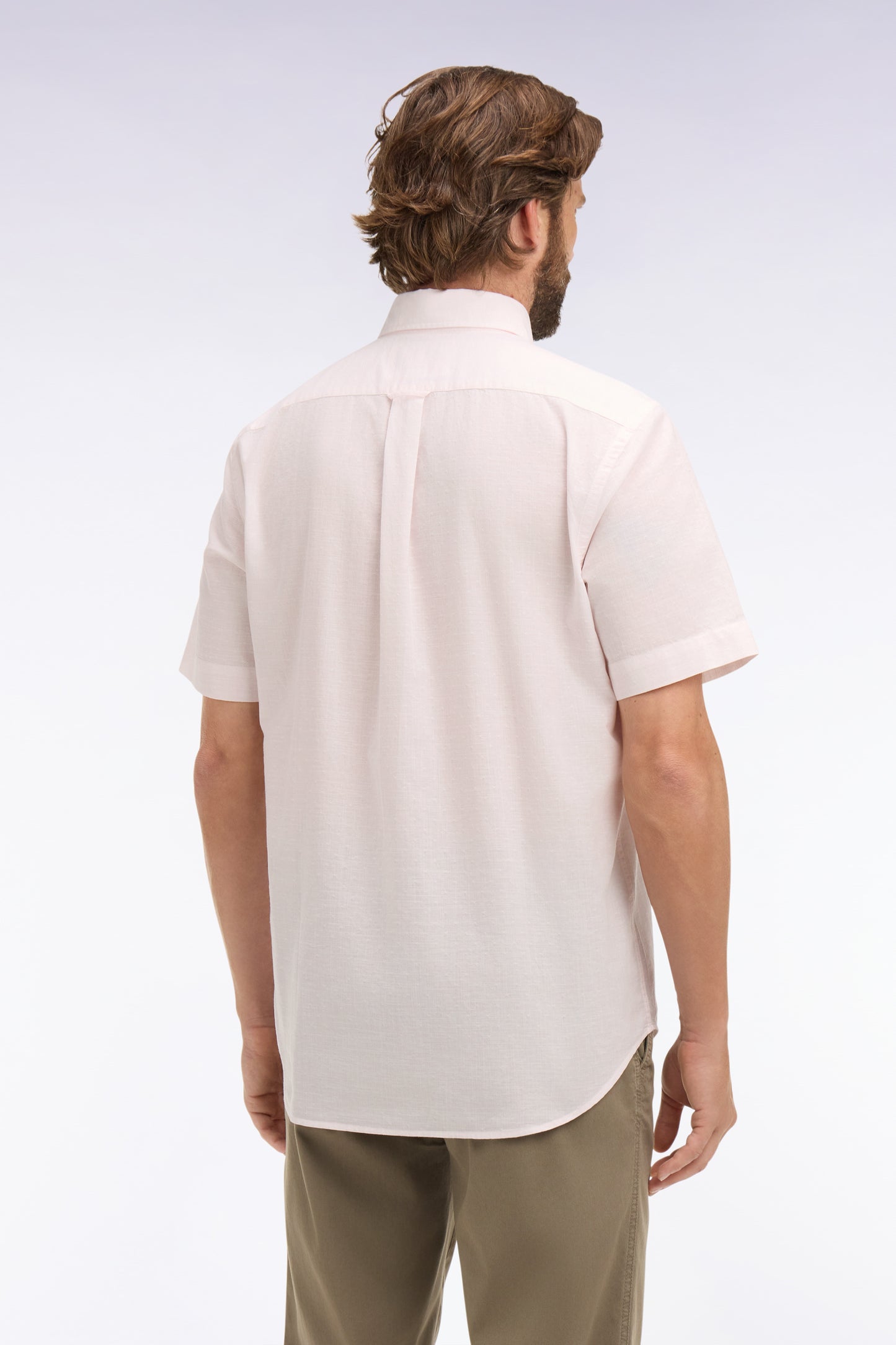 Chemise à manches courtes en coton jacquard rayé rose