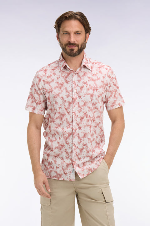 Chemise à manches courtes en popeline de coton à motif floral bordeaux coupe slim - Image 3