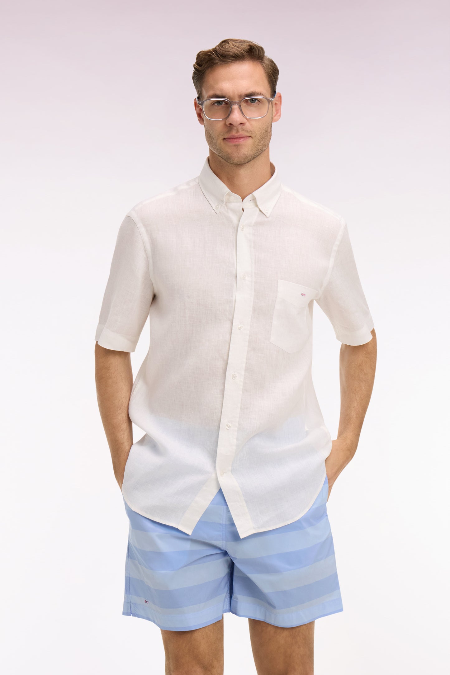 Chemise à manches courtes en lin blanc