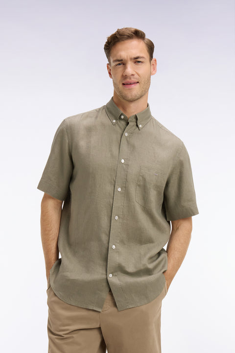 Chemise à manches courtes en lin marron - Image 3