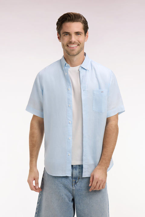 Chemise à manches courtes en lin ciel - Image 3