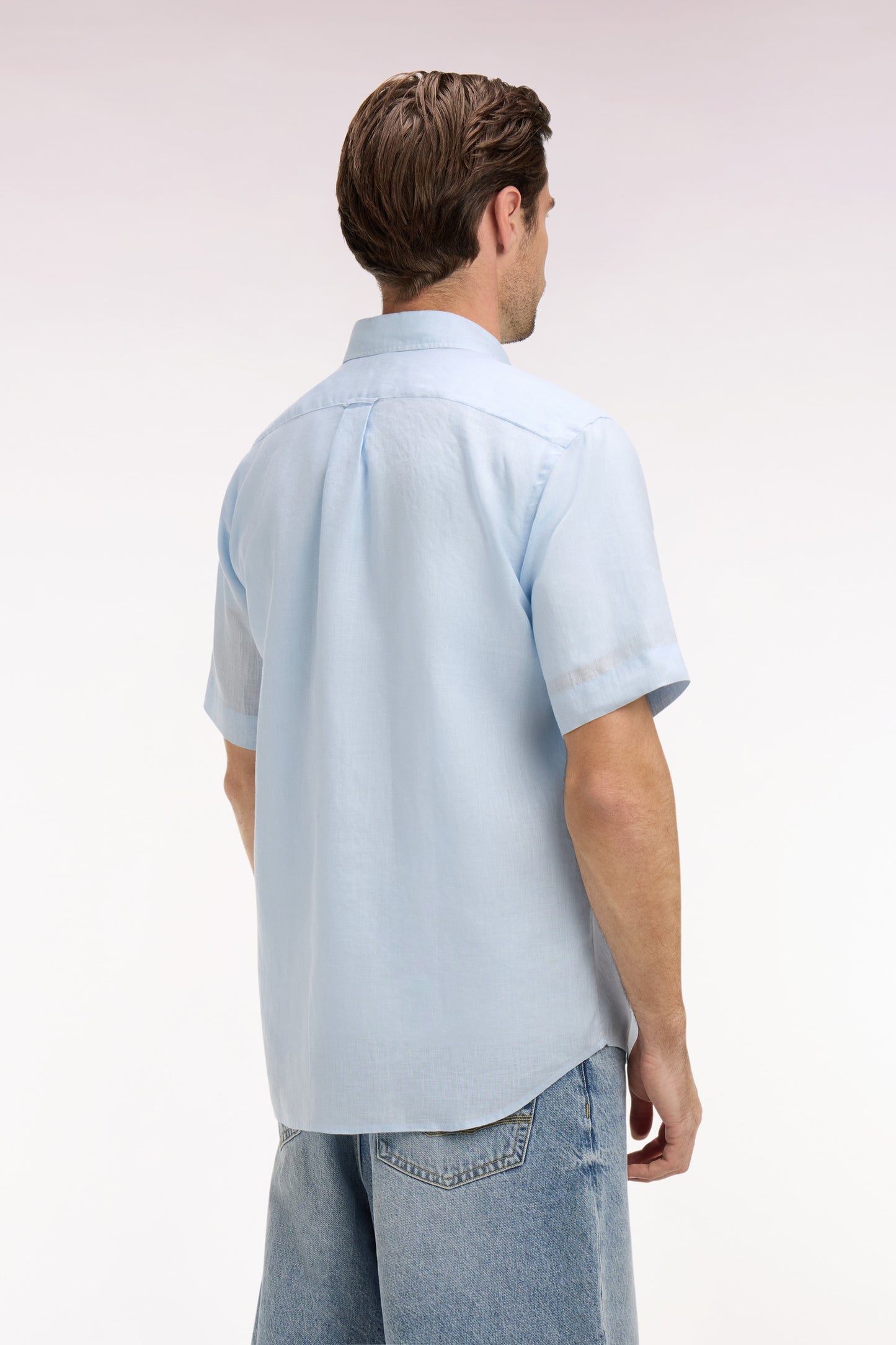 Chemise à manches courtes en lin ciel